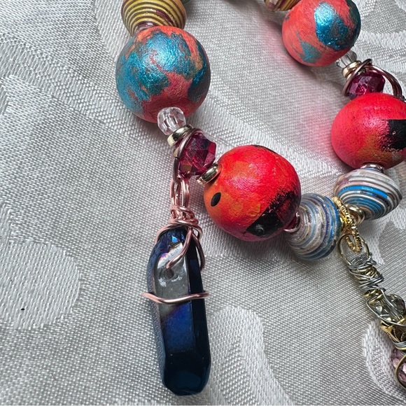 Handmade Charm Bracelet with Hand-Painted Beads & Wire-Wrapped Accents 6-7 3130 - Picture 9 of 13